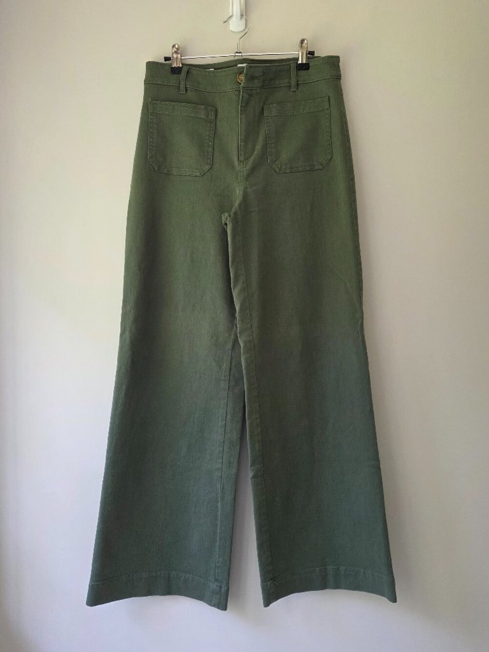 LOFT Palmer Wide Leg Green High Rise Pants | 4 | Pockets Zip Fly LIKE NEW